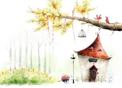 Фотообои сказочный домик под деревом